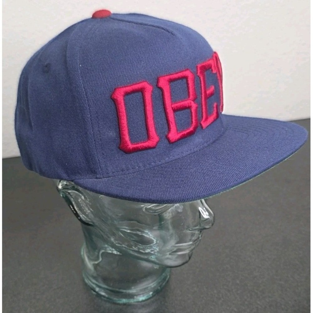 Obey Hat Baseball Cap Mens Navy Red Letters Skate Y2K Snapback Punk Grunge